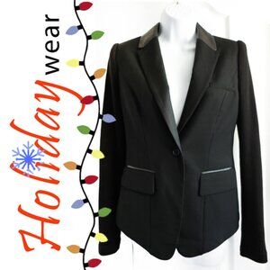 Pink Tartan black tuxedo jacket, faux leather collar, knit sleeves